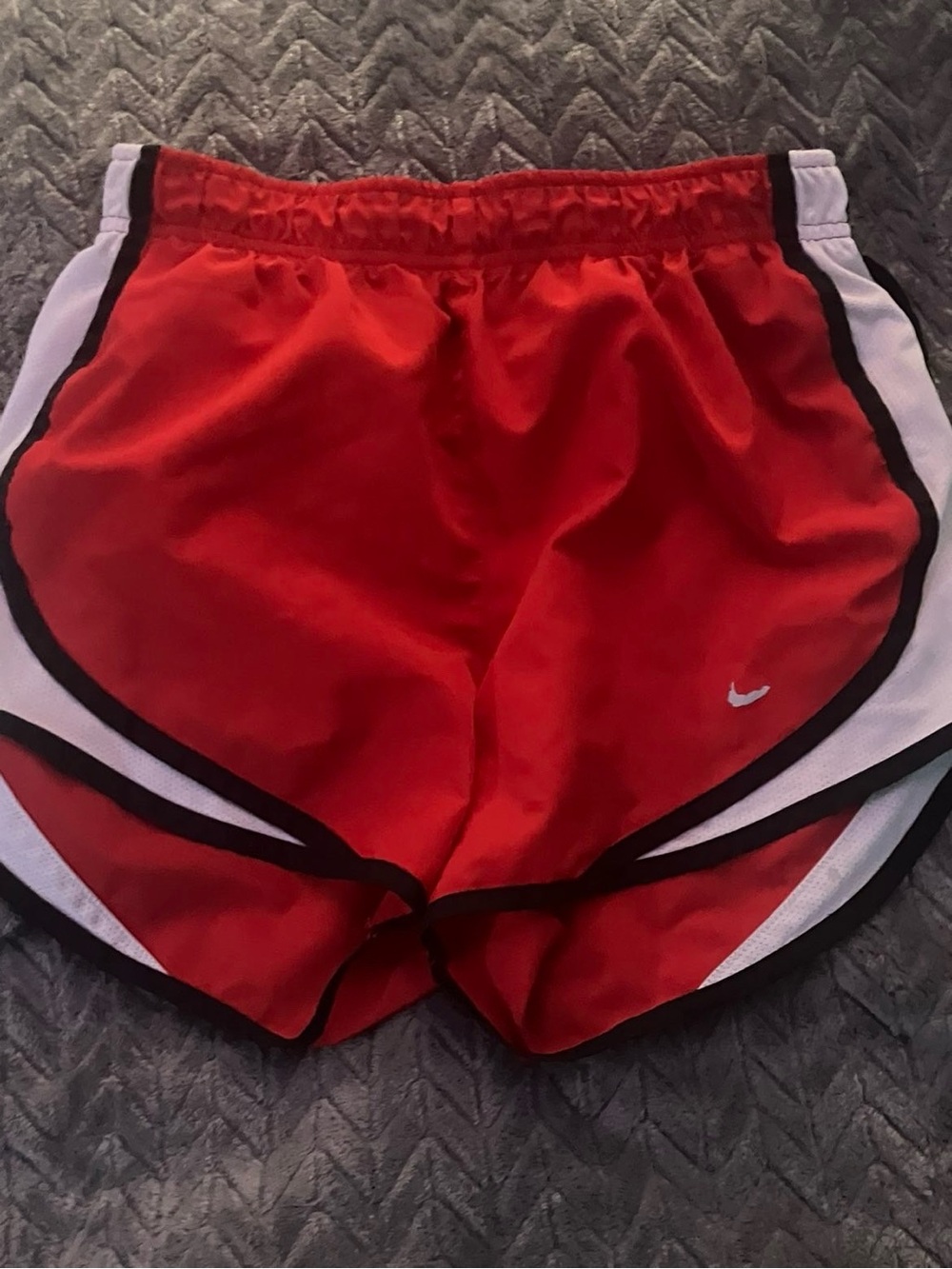 Nike Women's Red Athletic Shorts with White and Black Trim